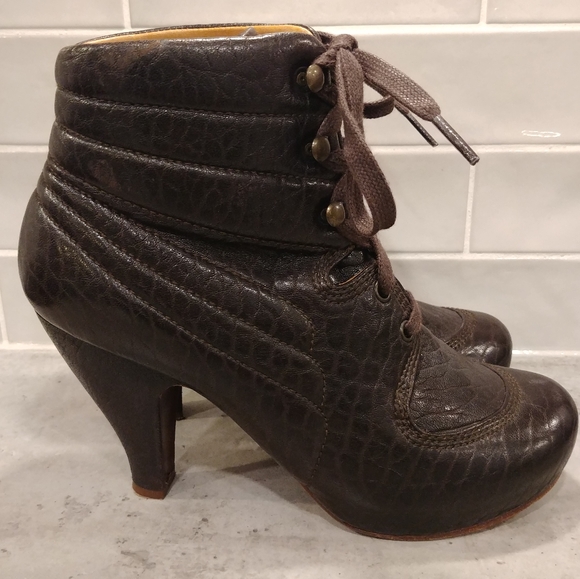 Chie Mihara Keiti Dark Brown Leather Womens 38 Lace Up Ankle Boots Made in Spain - Picture 4 of 16